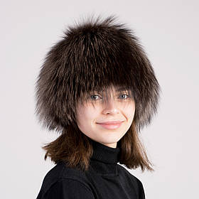 Жіноча зимова шапка хутряна перука "Снопік" з хутра чорнобурки Середнє золото