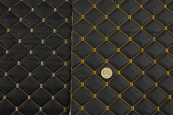 Відріз 2м, Стьобаний шкірзам чорний «Ромб» (прошитий темно-золотою ниткою) дубльований синтепоном і флізеліном, шир. 1,35 м