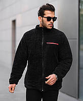 Мужская куртка Prada черная плюшевая без капюшона Куртка тедди Прада весенняя осенняя (G)