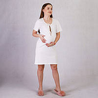 Нічна сорочка жіноча літня на зав'язках для вагітних і мам, що годують кулір білий 46-58р