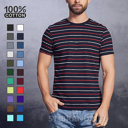 Темно-синя чоловіча футболка з м'якого та приємного бавовняного матеріалу, фото 1