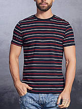 Темно-синя чоловіча футболка з м'якого та приємного бавовняного матеріалу, фото 4