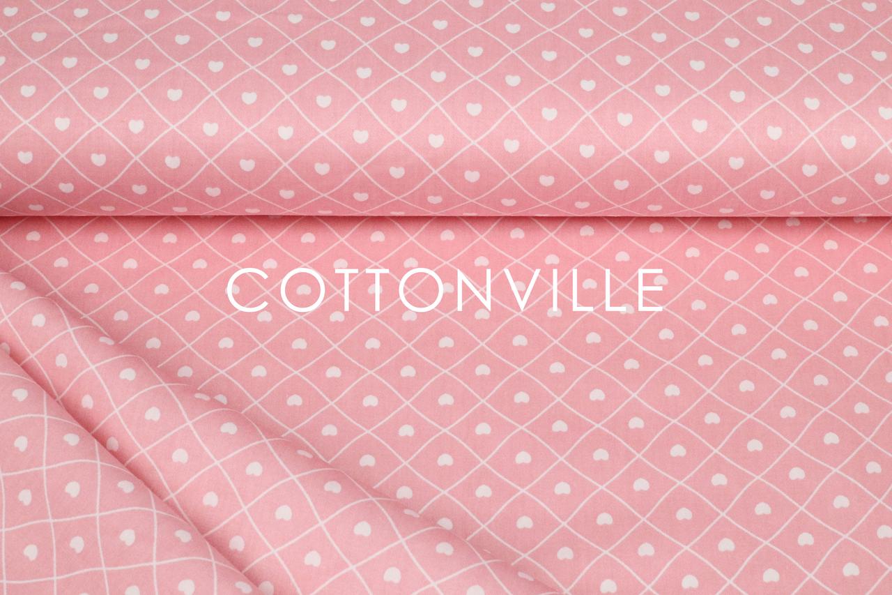 Сатин-твіл Сердечка в ромбах на рожевому