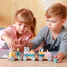 Дерев'яний потяг пірамідка Viga Toys PolarB Звірята (44015) (розвивальна іграшка паровозик), фото 5