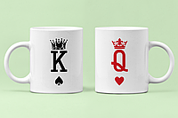 Парные чашки кружки King Queen Король и Королева карточные для Влюблённых Белые 330 мл