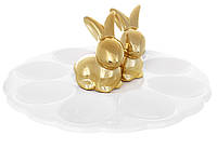 Подставка для яиц фарфор Кролики цвет - белый 20см