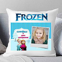 Подушка именная для девочки С днем Рождения с фото "Холодное сердце Эльза"