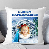 Подушка С днем Рождения с фото "Холодное сердце Эльза". Подушка Frozen
