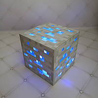 Ночник Майнкрафт USB Куб блок LED My World Minecraft 7,5 см аккумуляторный синий алмаз