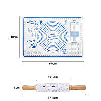 Набор Коврик силиконовый (60 х 40 см) и Скалка (37.5 х 5 см) для раскатки теста и выпечки