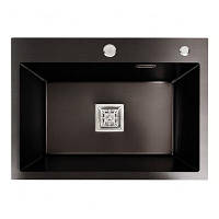 Стальная черная кухонная мойка Platinum handmade HSB 58*43, врезная на столешницу, металлическая с сифоном