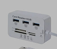 Концентратор Card Reader 7в1 HUB USB 3.0 / 3 Port USB + TF + SD (HC)+M2+MS DUO / ЮСБ-хаб Кардридер GH100