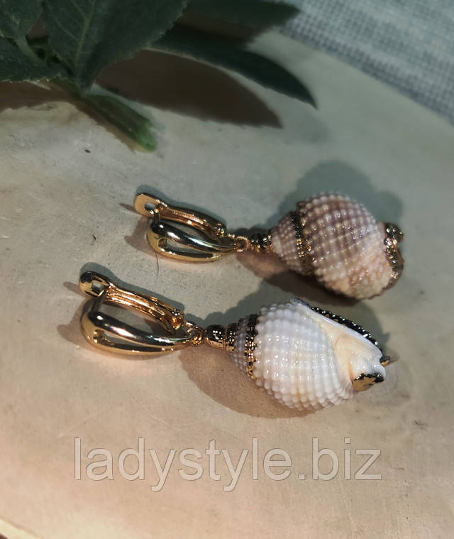 серьги с натуральными раковинами от студии LadyStyle.Biz купить украшения с натуральным агатом серебро перстень с голубым агатом кольцо серьги