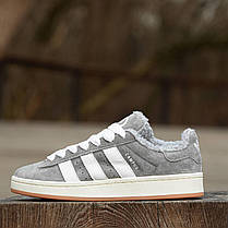 Чоловічі та жіночі зимові кросівки Adidas Campus 00S Grey White Fur Winter Кеди Адідас Кампус Сірі білі натуральна замша хутро, фото 2