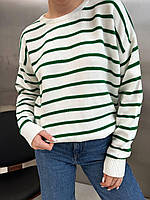 Жіночий светр оверсайз в теплий смужку універсального розміру 42-46. Колір: білий