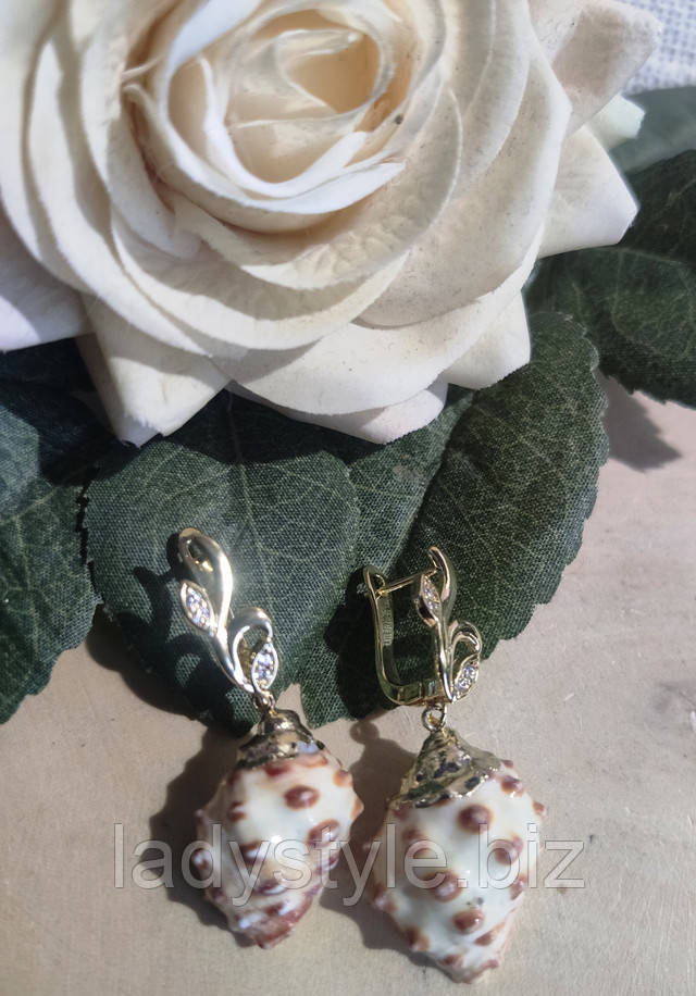 серьги с натуральными раковинами от студии LadyStyle.Biz купить украшения с натуральным агатом серебро перстень с голубым агатом кольцо серьги