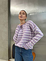 Жіночий светр оверсайз в теплий смужку універсального розміру 42-46. Колір: білий Лаванда