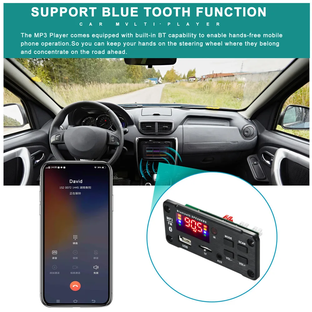 Вбудований MP3 плеєр з Bluetooth 5.0, FM модуль, підсилювач 2х25W, USB, microSD, Медіацентр 6-12v