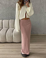 Женская облегающая тёплая длинная юбка из ангоры в рубчик с поясом на резинке Цвет Фреза