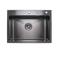 Черная стальная кухонная мойка Platinum handmade pvd 60Х45 прямоугольная с сифоном, врезная