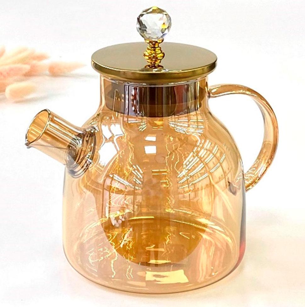 Чайник для заварювання чаю з жароміцного скла "Золота перлина", з ситечком 1500