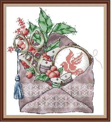 Набір для вишивання за нанесеною на канву схемою "Sewing Kit". AIDA 14CT printed 23*27 см, фото 1