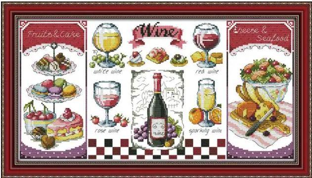 Набір для вишивання хрестиком по нанесеному на канву схемі "Red Wine and Desse" . AIDA 14CT printed, 46*27 см