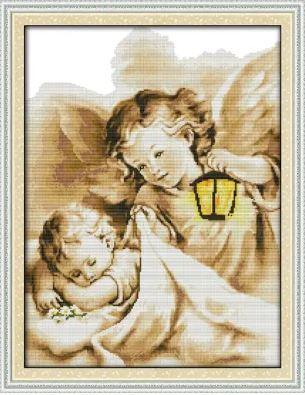 Набір для вишивання за нанесеною на канву схемою "The angel in dream". AIDA 14CT printed , 41*52см, фото 1