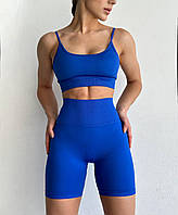 Стильный удобный женский фитнес-комплект тройка с эффектом Push-Up цвет Электрик L