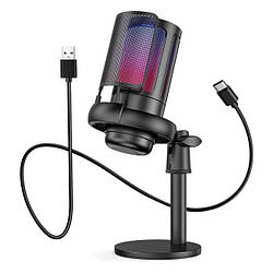 Мікрофон настільний Gaming Microfone 8765 з фільтром та підсвіткою RGB Black