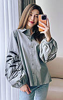 Рубашка-вышиванка "Колоски", серого цвета, 80% хлопка, 20% полиэстера