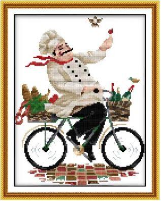 Набір для вишивання за нанесеною на канву схемою "Chef on bike". AIDA 14CT printed, 28*35 см