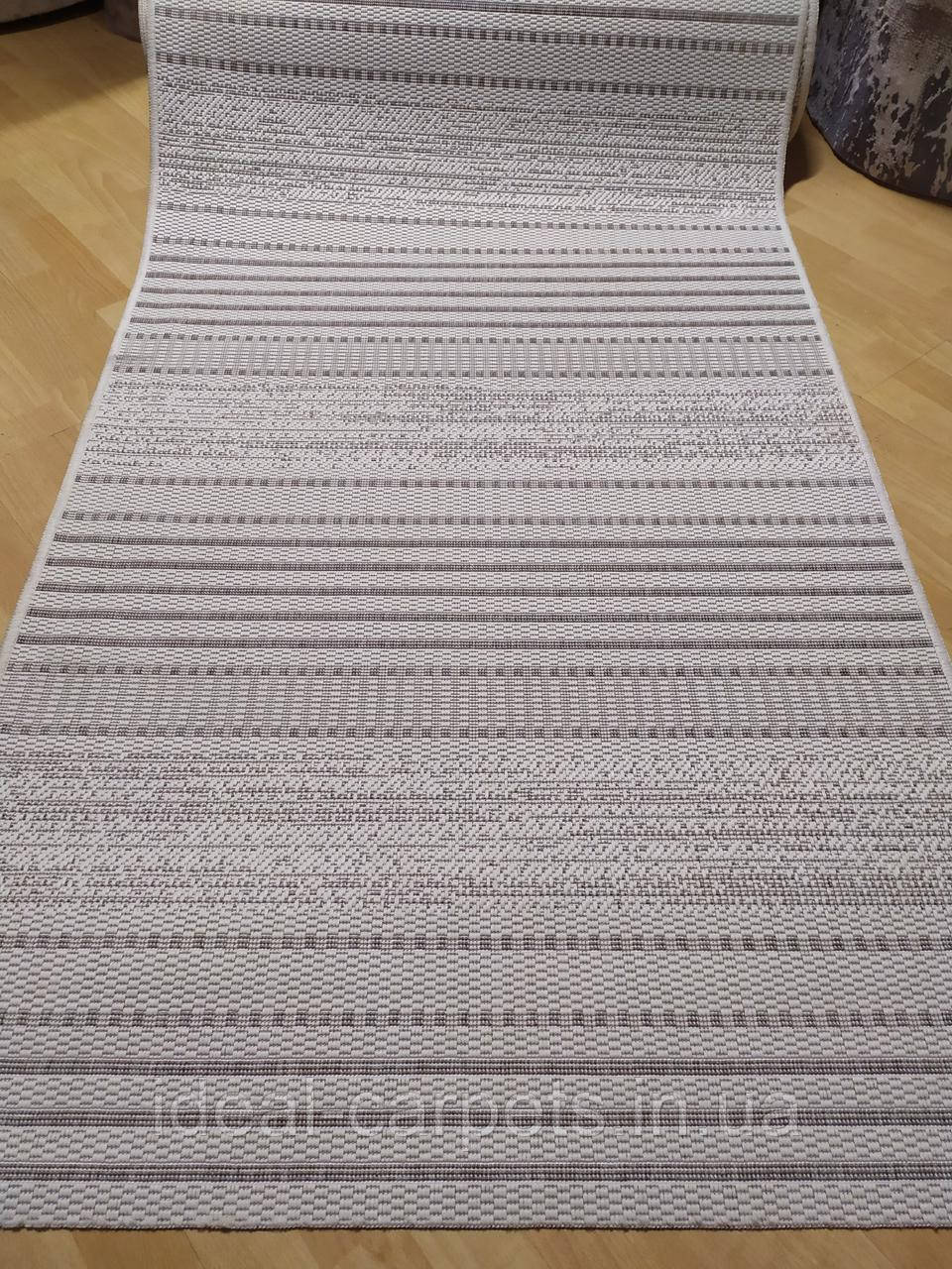 Доріжка безворсова Полоска 0305 Молочна На відріз прогумована, фото 1