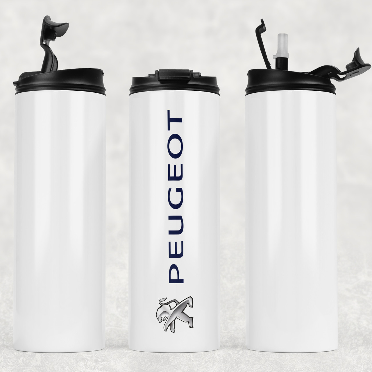 Термочашка металева біла для холодних і гарячих напоїв з маркою авто Peugeot / Пежо.