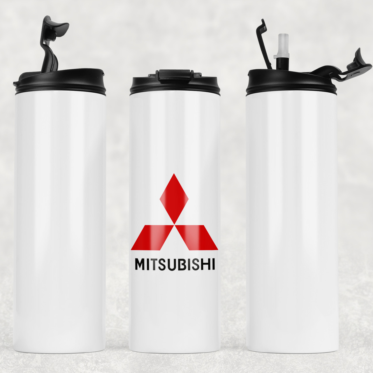 Термочашка металева біла для холодних і гарячих напоїв з маркою авто Mitsubishi / Мітсубісі.