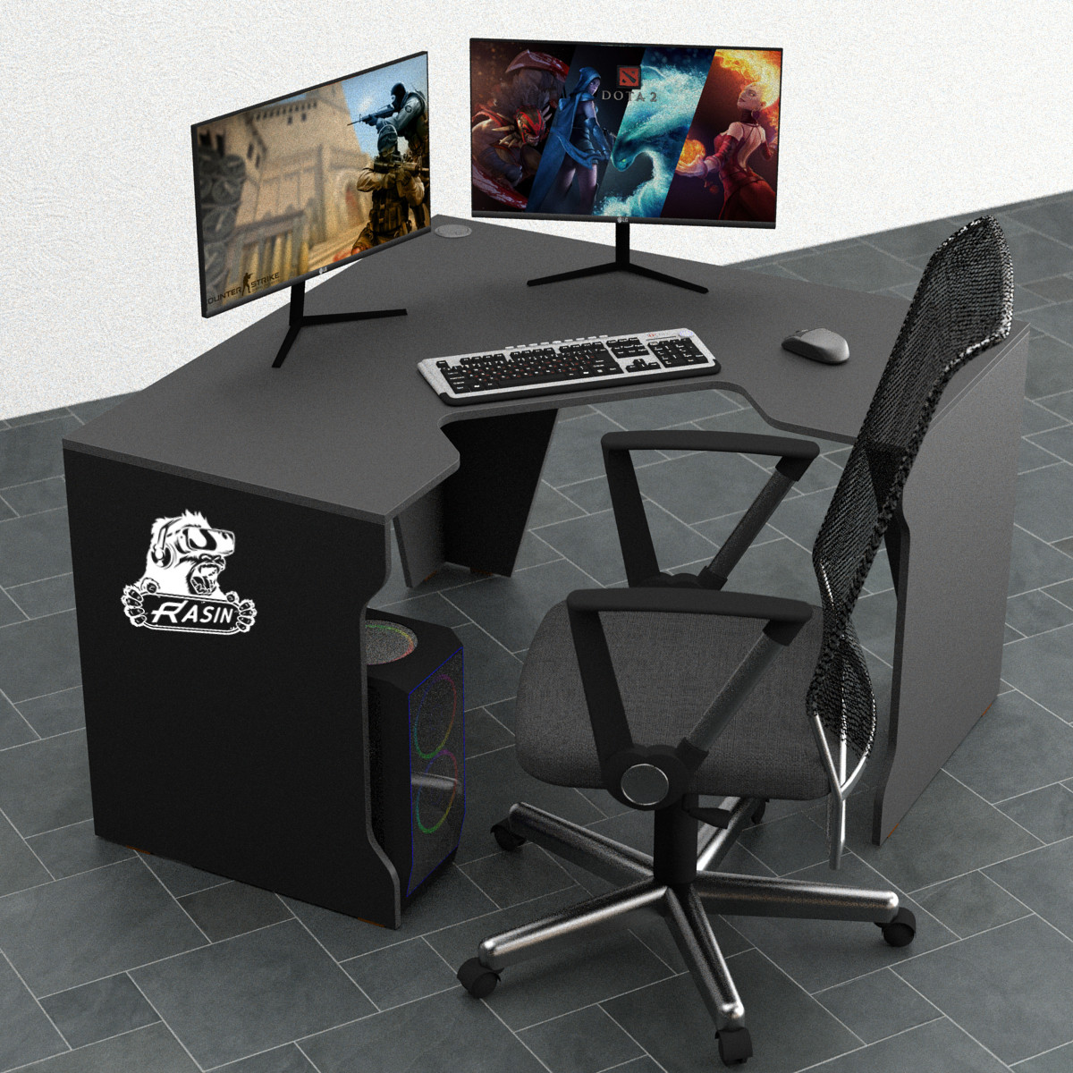 Ергономічний комп'ютерний кутовий стіл для комп'ютера RS-7 чорний Тіса Меблі, фото 1