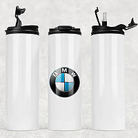 Термокружка металлическая белая для холодных и горячих напитков с маркой авто BMW / БМВ.