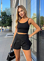 Женская повседневная базовая комфортная юбка-шорты ткань костюмка высокая посадка цвет чёрный