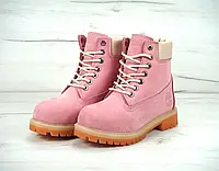 Женские зимние ботинки Timberland Classic Boots, нубук, (с натуральным мехом), розовый, Индонезия