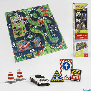 Ігровий набір швидкісний трек 2 металопластикові машинки, дорожні знаки, килимок 80х70 см