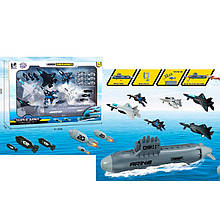T074C Набір із транспортом морський флот, підводна машина, літаки 6 штук, у коробці 41,5-28-7 см
