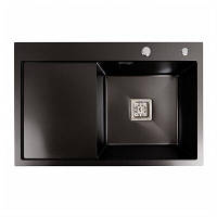 Черная стальная кухонная мойка Platinum handmade 78*50B, врезная мойка для кухни, прямоугольная, металлическая