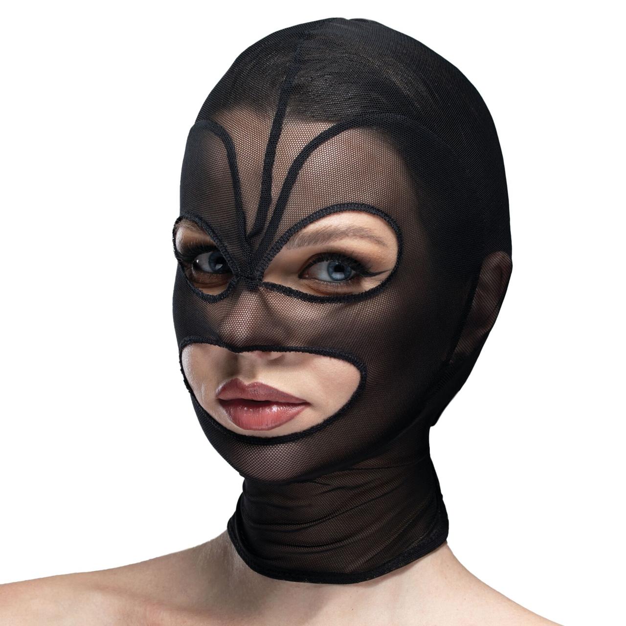 Маска серце сітка з відкритим ротом і очима Feral Feelings — Hearts Mask Black/Black, фото 1