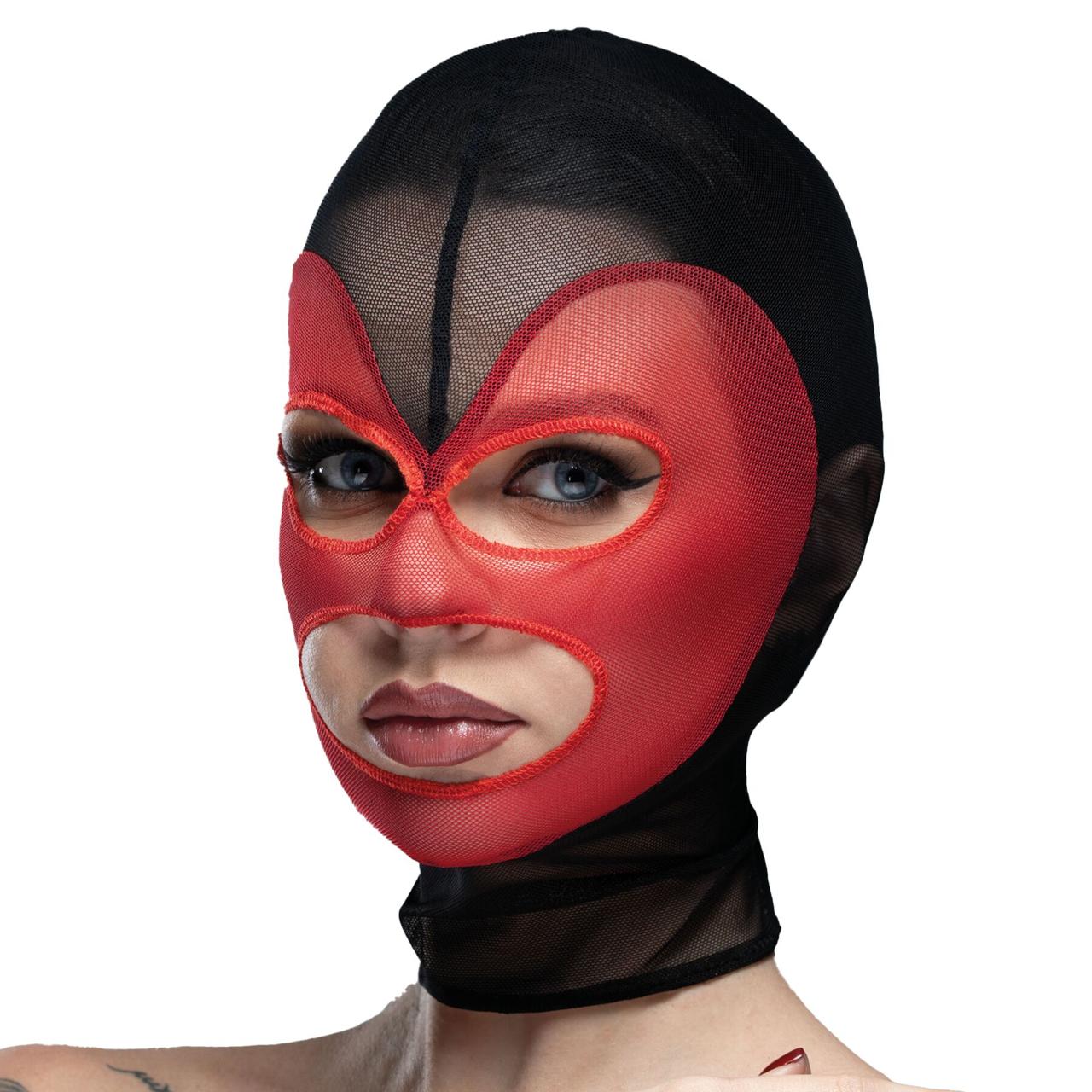 Маска серце сітка з відкритим ротом і очима Feral Feelings — Hearts Mask Black/Red, фото 1