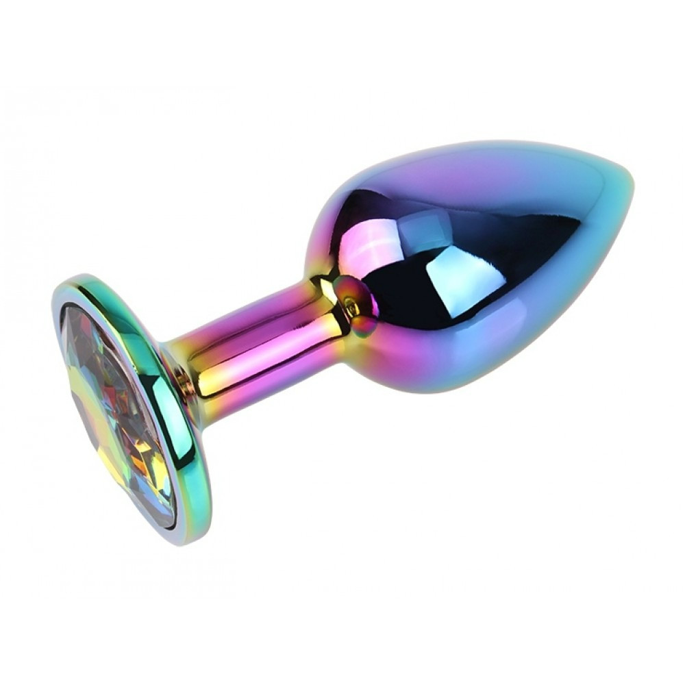 Анальна пробка з кристалом S Rainbow Gem Chisa, металева, різнобарвна, 7 х 2.7 см