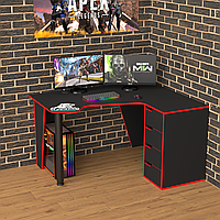 Современный угловой геймерский стол с четырьмя ящиками для компьютера RS-11 красный Тиса Мебель