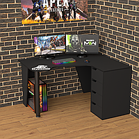 Стильный компьютерный угловой стол с четырьмя ящиками для геймера RS-11 черный Тиса Мебель