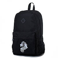 Однотонный непромокаемый прочный тканевый рюкзак черного цвета с белым рисунком льва 3006L