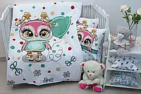 Детское постельное белье в кроватку 100x140, хлопок (Турция) Little owl для новорожденных Сова (розовый)