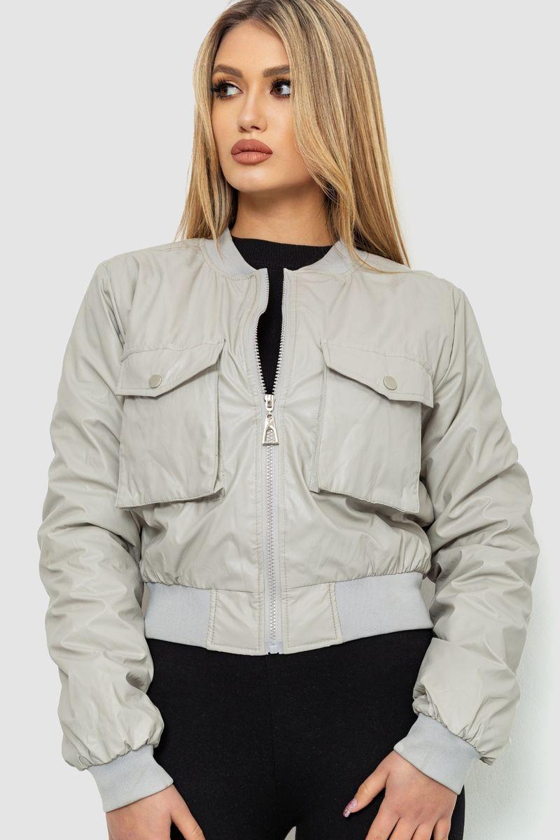 Куртка жіноча з екошкіри коротка, колір сірий, 186R097 XL, XL, 50, фото 1